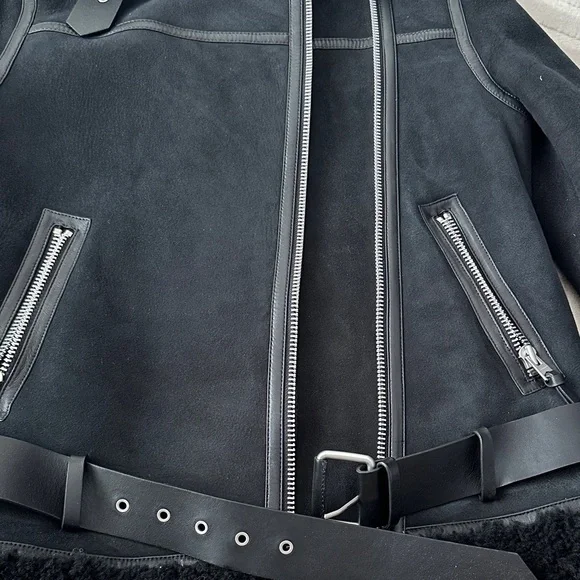 All Saints Black Shearling Jacket - Picture 3 of 10